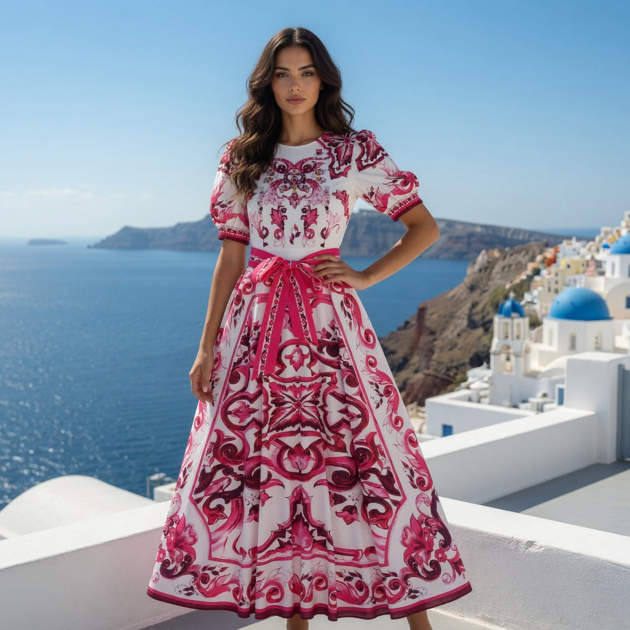 Portofino Pearl Puff Sleeve Dress
